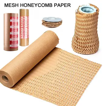 1 Рулон Сетчатой Сотовой бумаги Биоразлагаемая Компактная Ударопрочная Оберточная Бумага Honeycomb DIY Roll Tissue Paper Канцелярские Принадлежности