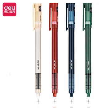 4шт DELI NS767 Прямые жидкие гелевые ручки 0,5 мм, ручки с нейтральными черными чернилами, тюбик с иглой, школьные принадлежности для студентов