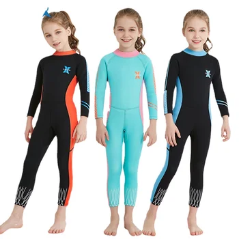 Гидрокостюмы для дайвинга и плавания из 2,5 мм неопрена для девочек, детские гидрокостюмы для всего тела, купальники для серфинга, солнцезащитный крем, сохраняющая тепло одежда