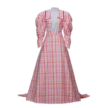 Женское платье в викторианскую клетку, розовое готическое платье в клетку, костюм в викторианскую Роко 1800-х годов, милое розовое платье в клетку в эдвардианском стиле, платье принцессы
