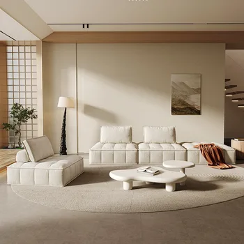 Итальянский минималистичный кожаный диван, комбинация блоков из тофу, гостиная из воловьей кожи с верхним слоем, небольшой диван из пьемонтской ткани