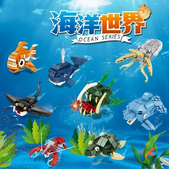 Новая серия MOC Creative Marine Life, конструктор из лобстера и дельфина, мелкие частицы для сборки детских кирпичиков, игрушки, подарки