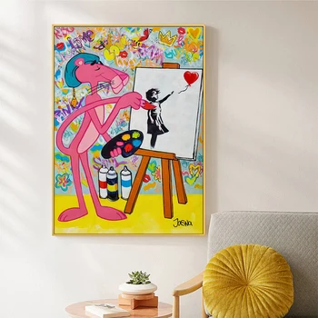 Поп-арт на стене, розовое уличное граффити, плакат с маленькой девочкой, картина на холсте, принты, украшение для дома в современной гостиной, плакат с аниме